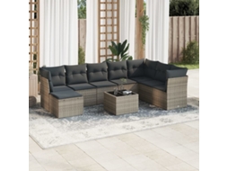 Vidaxl 9 Pcs Conjunto Sofás P/ Jardim com Almofadões Vime Pe Cinzento