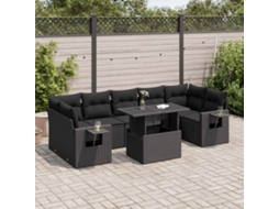 Vidaxl 8 Pcs Conjunto Sofás De Jardim Com Almofadões Vime Pe Preto