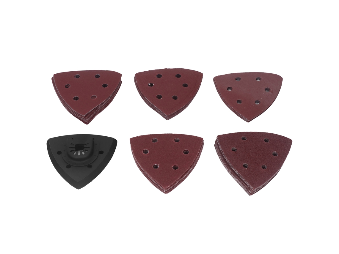 Kit com 51 discos de lixa triangulares de 3,5 polegadas com 6 furos para polimento de madeira e metal.