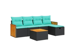 Conjunto Sofás de Jardim 6 Pcs com Almofadões Vime Pe Preto MAISON EXCLUSIVE (6 pcs)