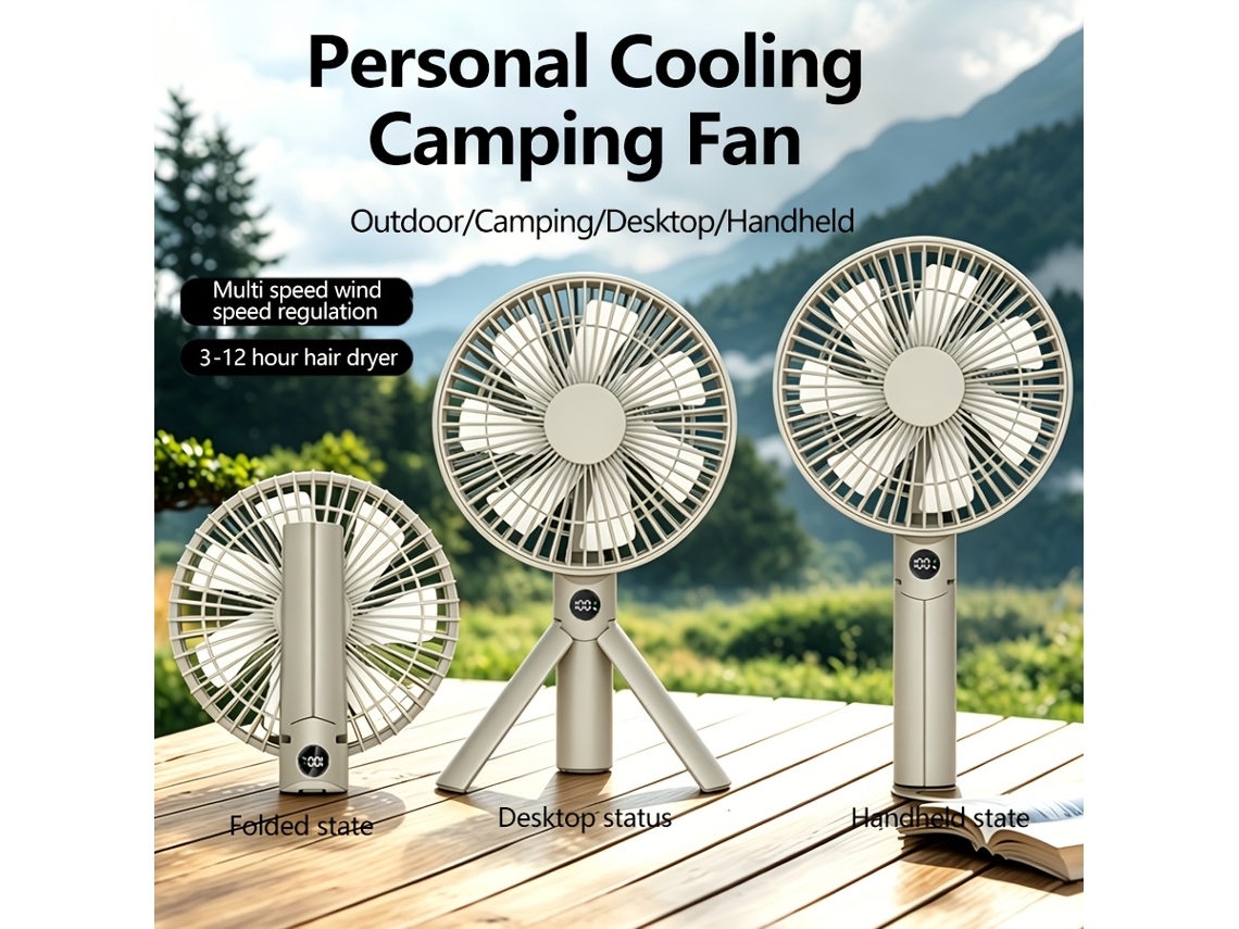 Ventilador Portátil Recarregável Via Usb Para Camping, Ventilador De Pedestal Dobrável Com Múltiplas Velocidades