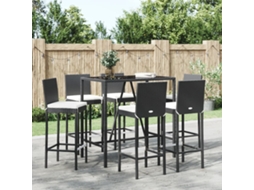 7 Pcs Conjunto De Bar Para Jardim C/ Almofadões Vime Pe Preto Dkd Home Decor
