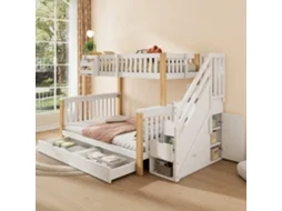 Beliche Infantil, Branco+natural, Armazenamento+cesta+gaveta+escada, Sem Colchão-op
