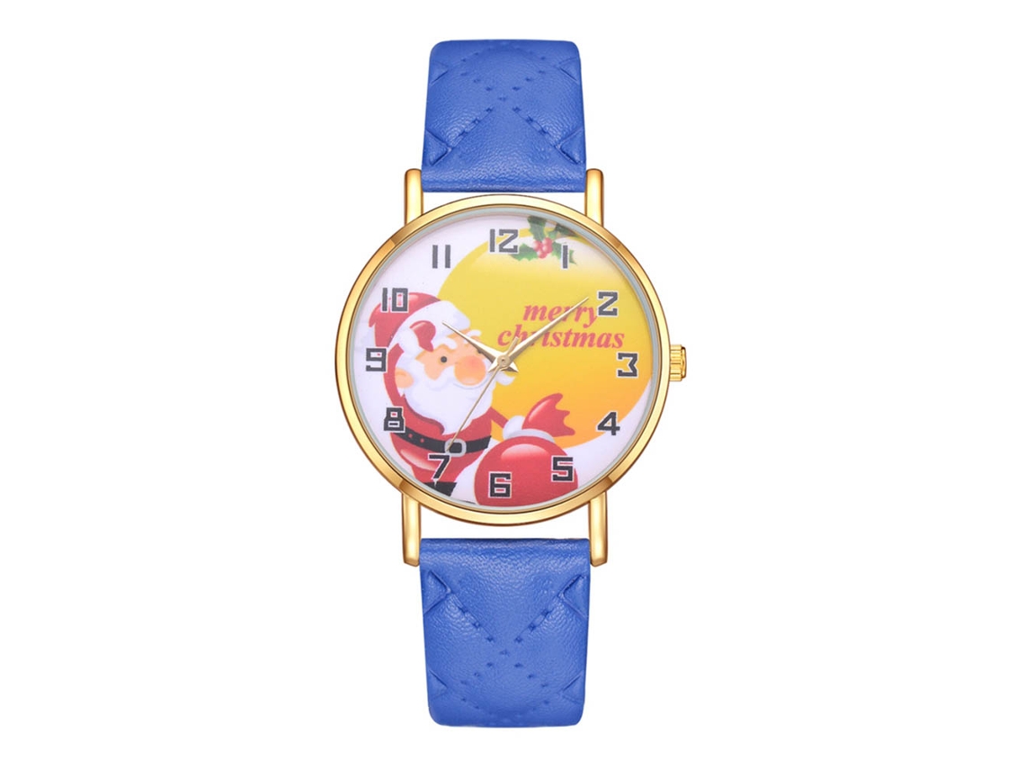 Reloj De Cuarzo Casual Con Correa De Pu Y Diseño De Santa Claus Unisex (azul)