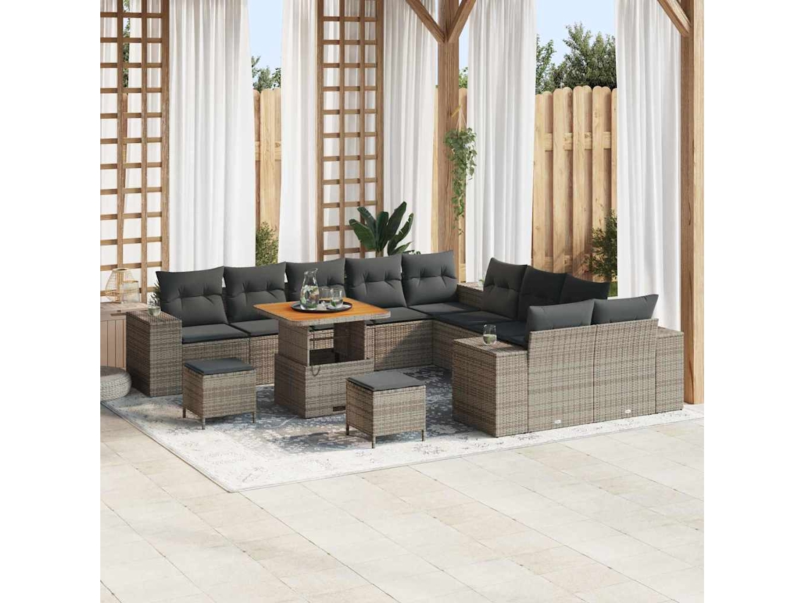 Vidaxl Conjunto De Sofá De Jardim 13 Unid. Cinzeto Vime Pe