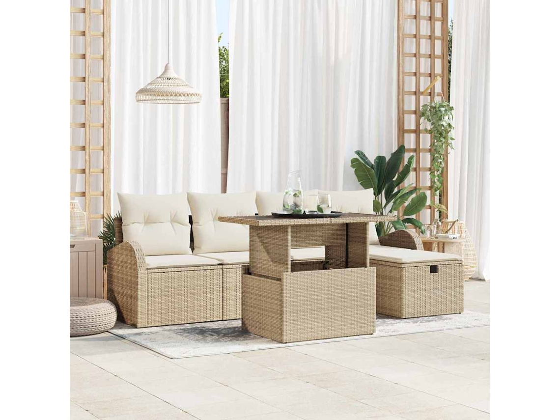 Vidaxl Conjunto De Sofá De Jardim 6 Unid. Bege Vime Pe