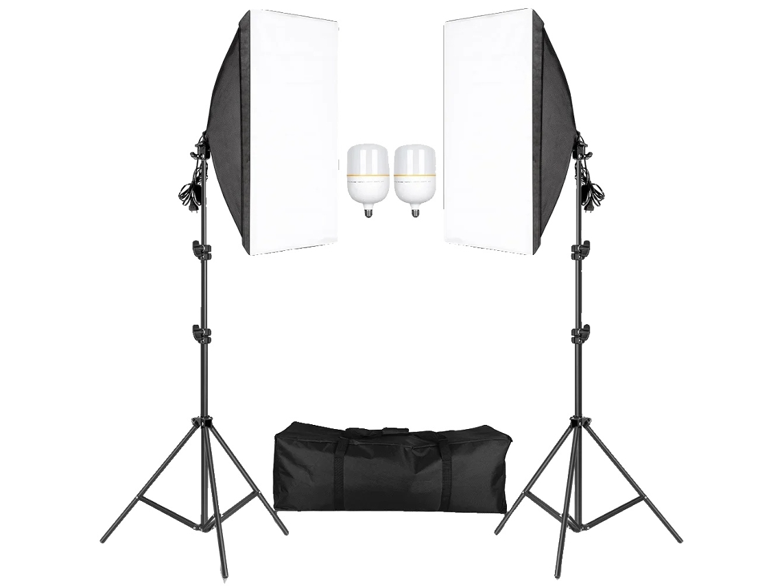 Kit De Iluminação Softbox, Suporte De Luz Ajustável, Compatível Com Lâmpadas E27, Lâmpada Bicolor