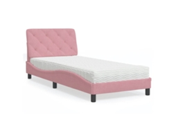 Cama Com Colchão 80x200 Cm Veludo Rosa