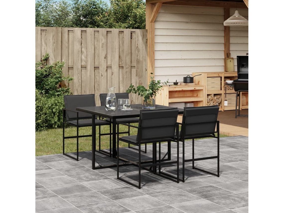 Vidaxl 5 Pcs Conj. De Jantar Para Jardim C/ Almofadões Textilene Preto