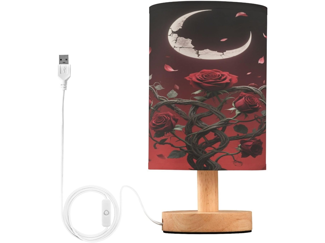 Abajur de mesa gótico vermelho e rosa com efeito luar, luz noturna para quarto infantil, luminária de mesa luminosa para