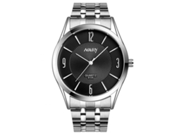 Relógio Nary Couple, à prova d'água, mostrador redondo, pulseira de aço (preto, masculino)