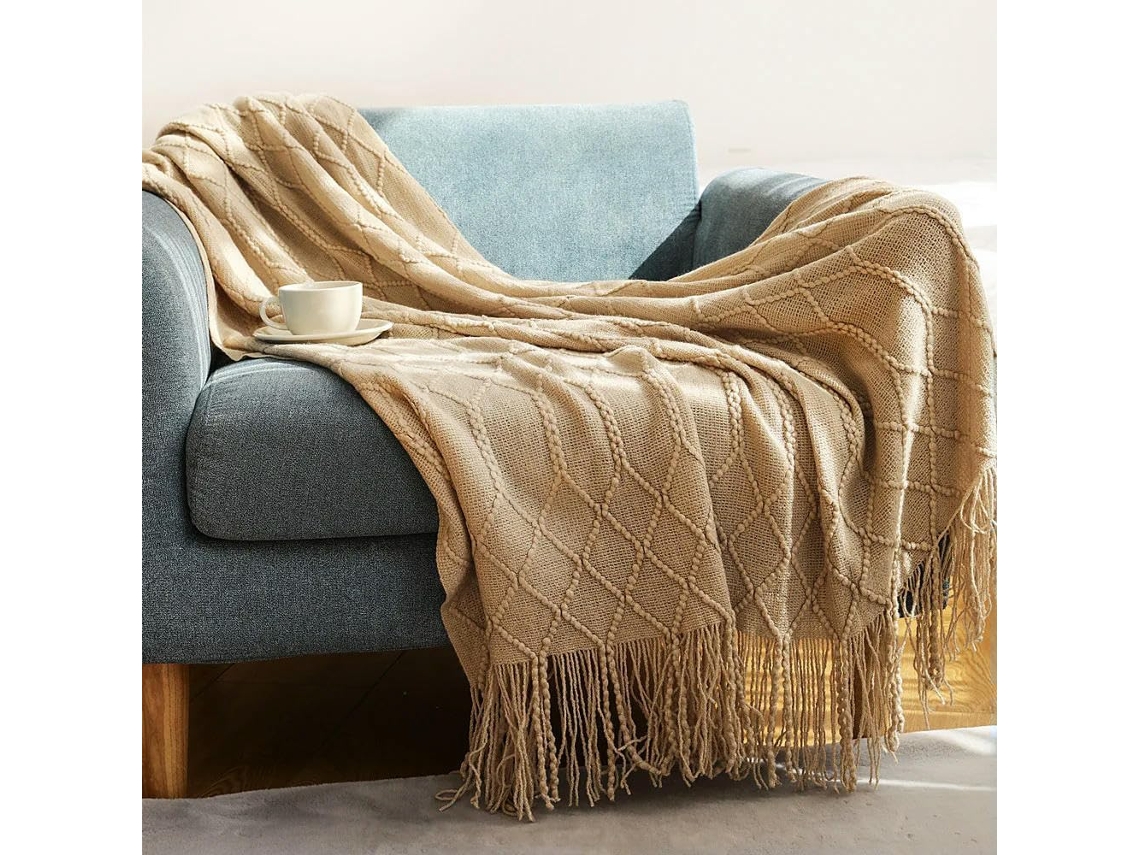 Manta de Tricô para Sofá e Cama Macia Decoração Casa com Pompom Leve Respirável, Macio, Quente, Ideal para Qua