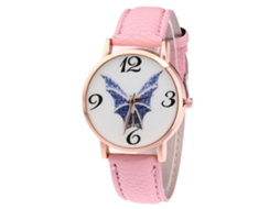 Reloj De Cuarzo Unisex Con Correa De Cuero Pu Zhoulianfa Dial Murciélago Casual Rosa
