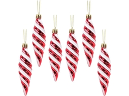 Pacote com 6 Bolas de Natal Espiral 11x3cm, Brilhantes com Glitter, Vermelho | S/MARCA
