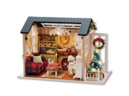 Casa de Boneca em Madeira Miniatura Diy com Luz Led para Crianças Montagem Manual