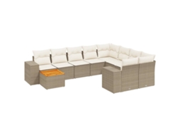 Maison Exclusive - 11 Pcs Conjunto Sofás De Jardim C/ Almofadões Vime Pe Bege