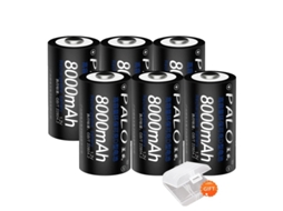Baterias recarregáveis D, capacidade de 8000 mAh, carregador LCD, 6 baterias OEM