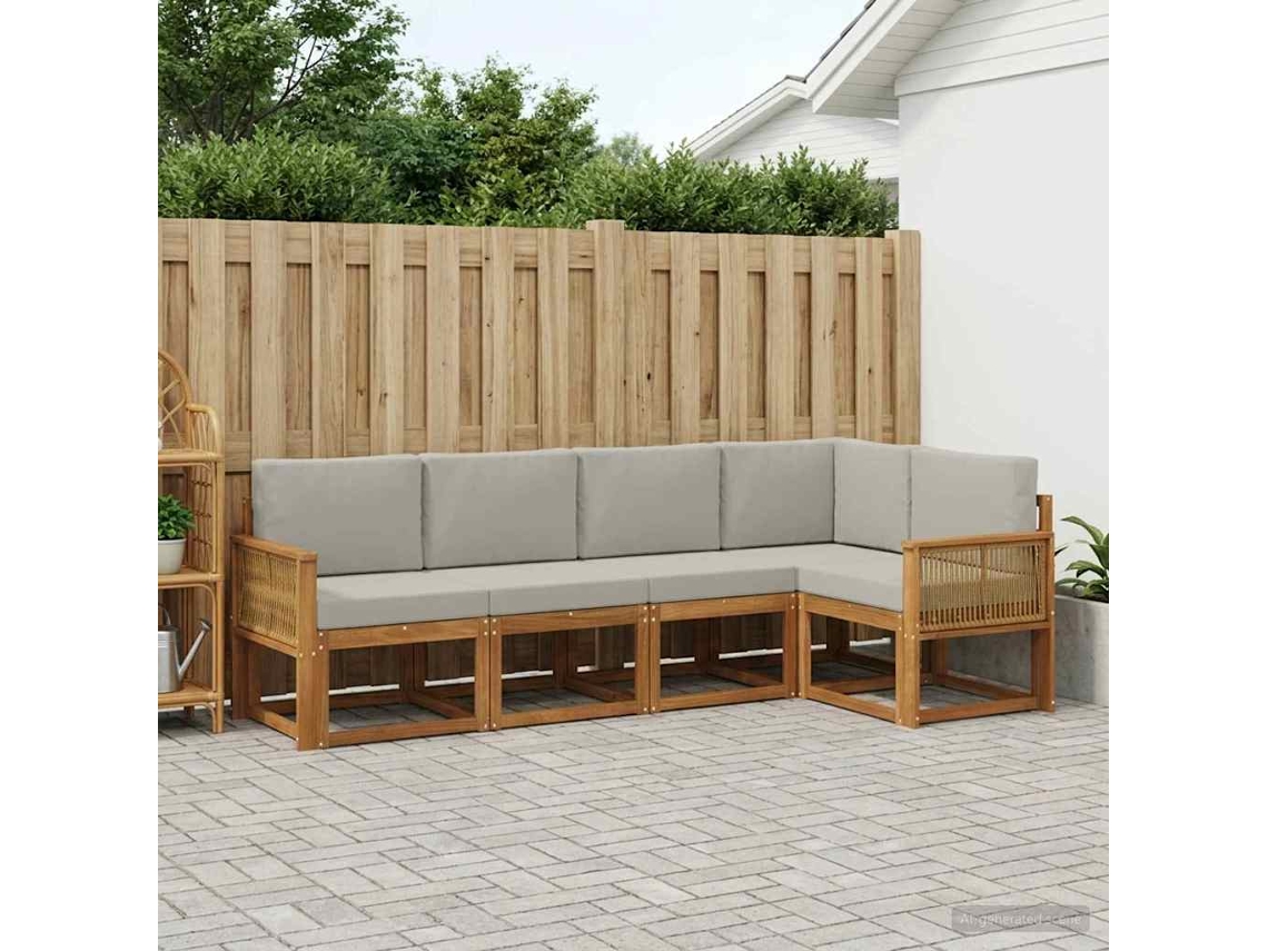Vidaxl Conjunto De Sofás Para Exterior 5 Pcs Natural E Cinzento-claro