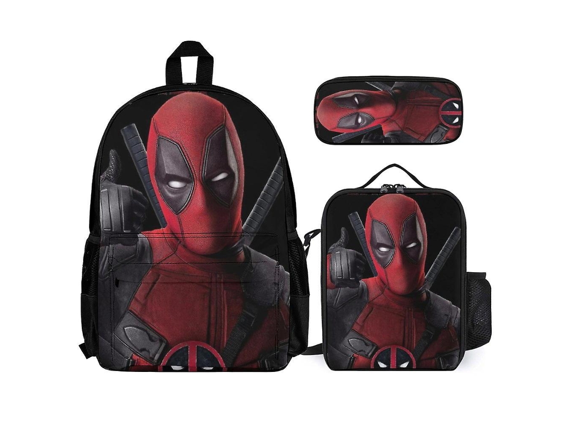 Mochila Escolar, Conjunto De Deadpool De 3 Peças Com Lancheira E Estojo