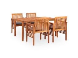 Conjunto 5 Peças Jantar Exterior C/ Almofadões Acácia Maciça Dkd Home Decor