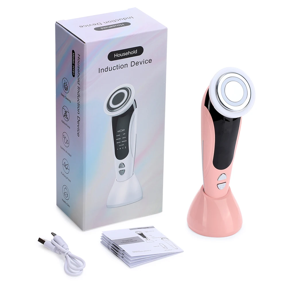 Massageador Facial Ems 7 Em 1 (rosa) Com Vibração E Aquecimento Para Cuidados Com A Pele.