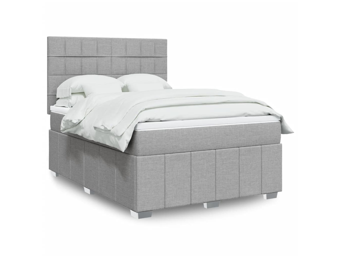 Vidaxl Cama Com Molas/colchão 140x190 Cm Tecido Cinzento-claro