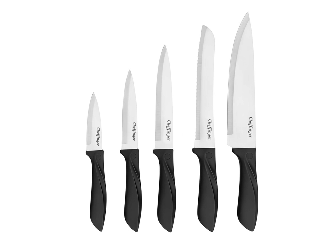 Conjunto Facas 6 Peças em Inox com Bloco Madeira e Cabos Ergonómicos CHEFFINGER