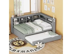 Sofá-cama 90/190 Madeira Sólida Cinza Usb Armazenamento