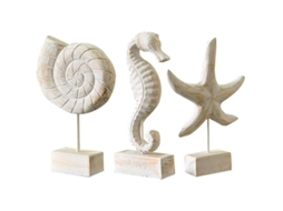 3 Peças De Escultura Em Madeira Estilo Marino Estrela Do Mar Caracol Caballito De Mar Figuras Decoração De Casa