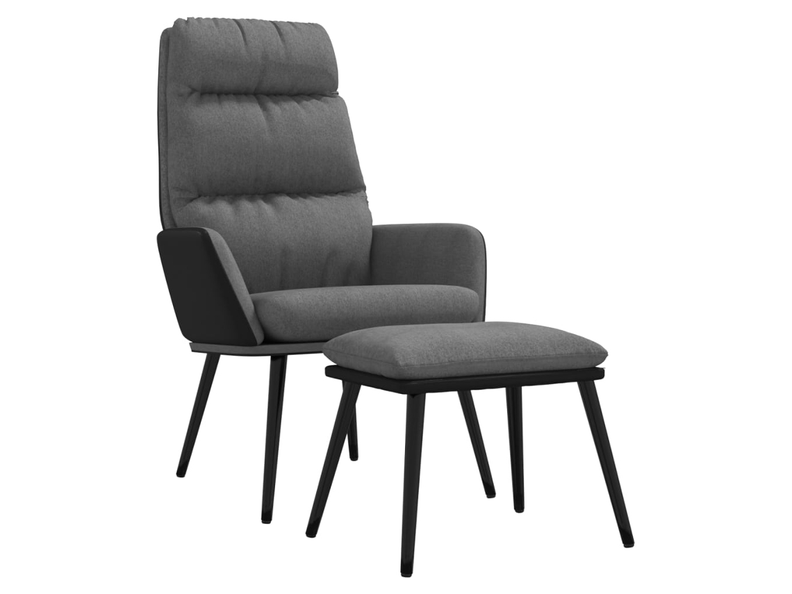 Cadeira de descanso + banco tecido VIDAXL/couro artificial cinza-claro