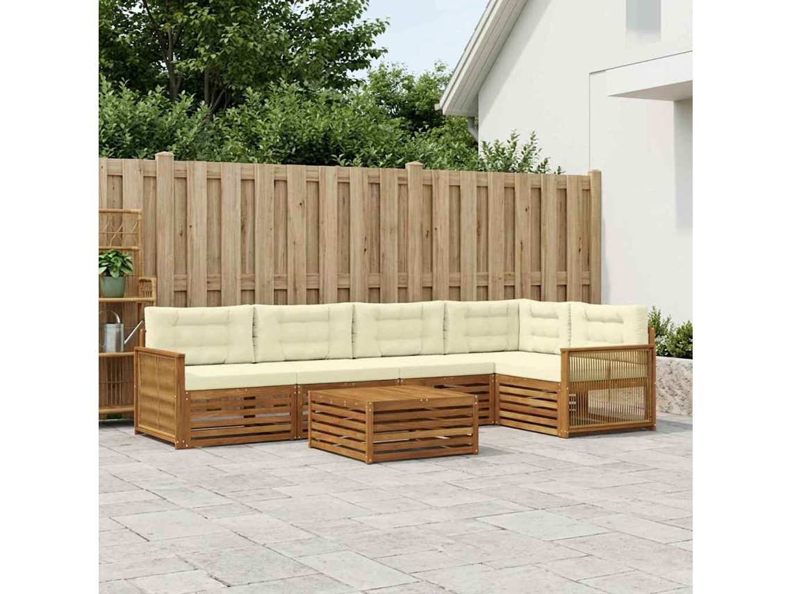 Vidaxl Conjunto De Sofás Para Exterior 6 Unid. Natural E Creme