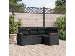 Vidaxl 4 Pcs Conjunto de Sofás para Jardim C/ Almofadões Vime Pe Preto