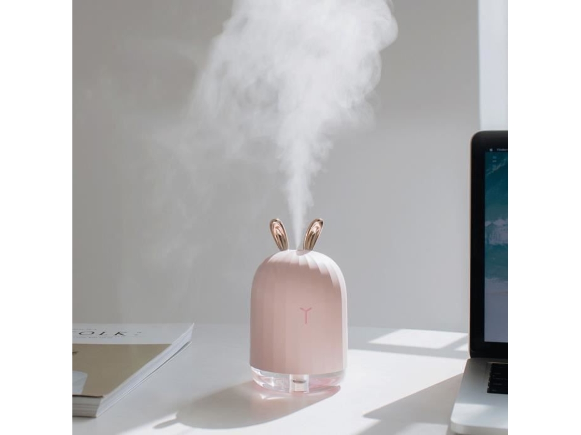 Mini Umidificador BRILVIBERA 220ml com Difusor de Óleos, Ultrassônico, Usb, Luz Noturna, Coelho Rosa