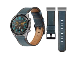 Bracelete Classic Vintage em Pele Ecológico Garmin Forerunner 965 Azul