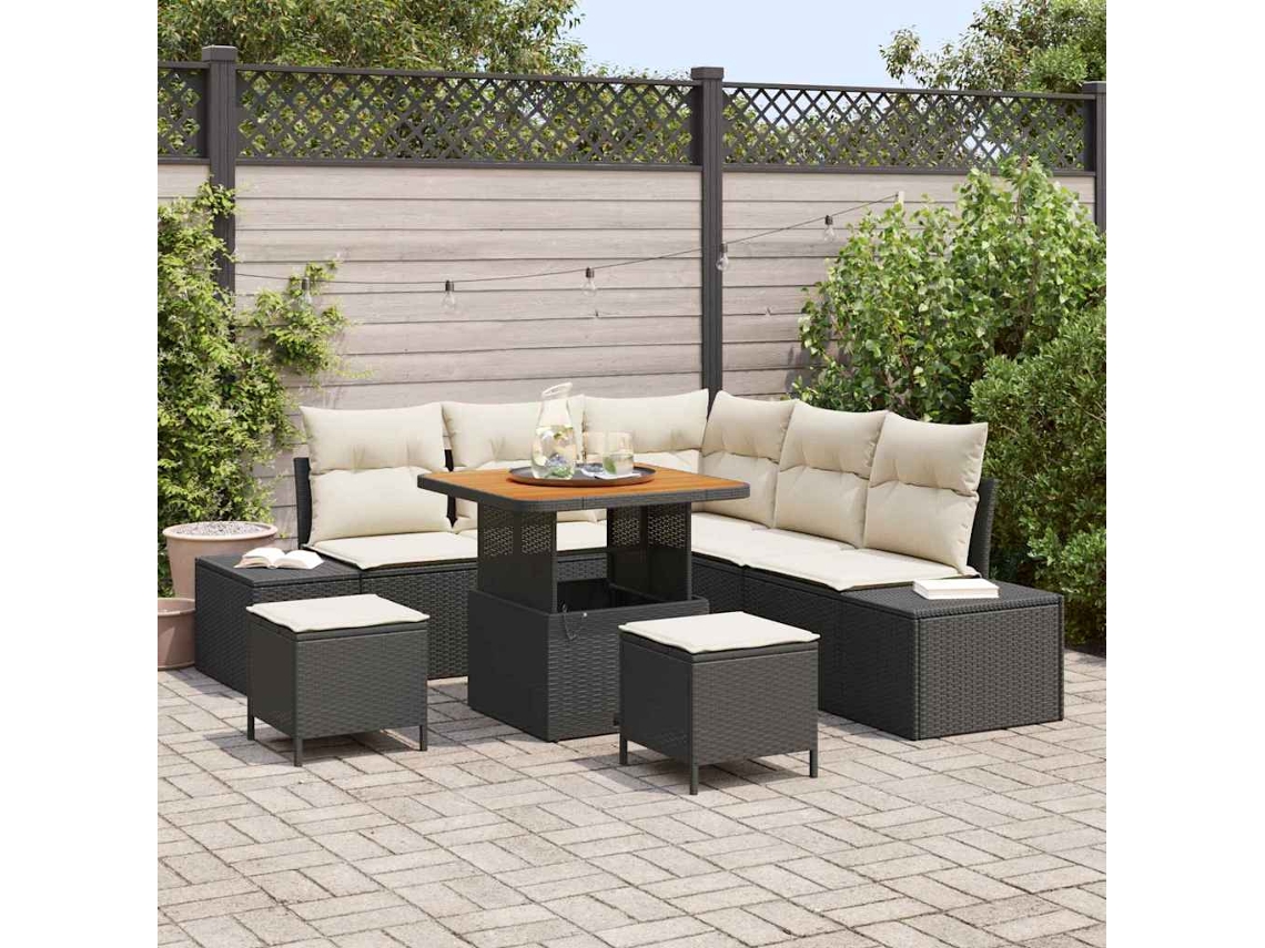 Vidaxl Conjunto De Sofá De Jardim 8 Unid. Preto Rattan Sintético