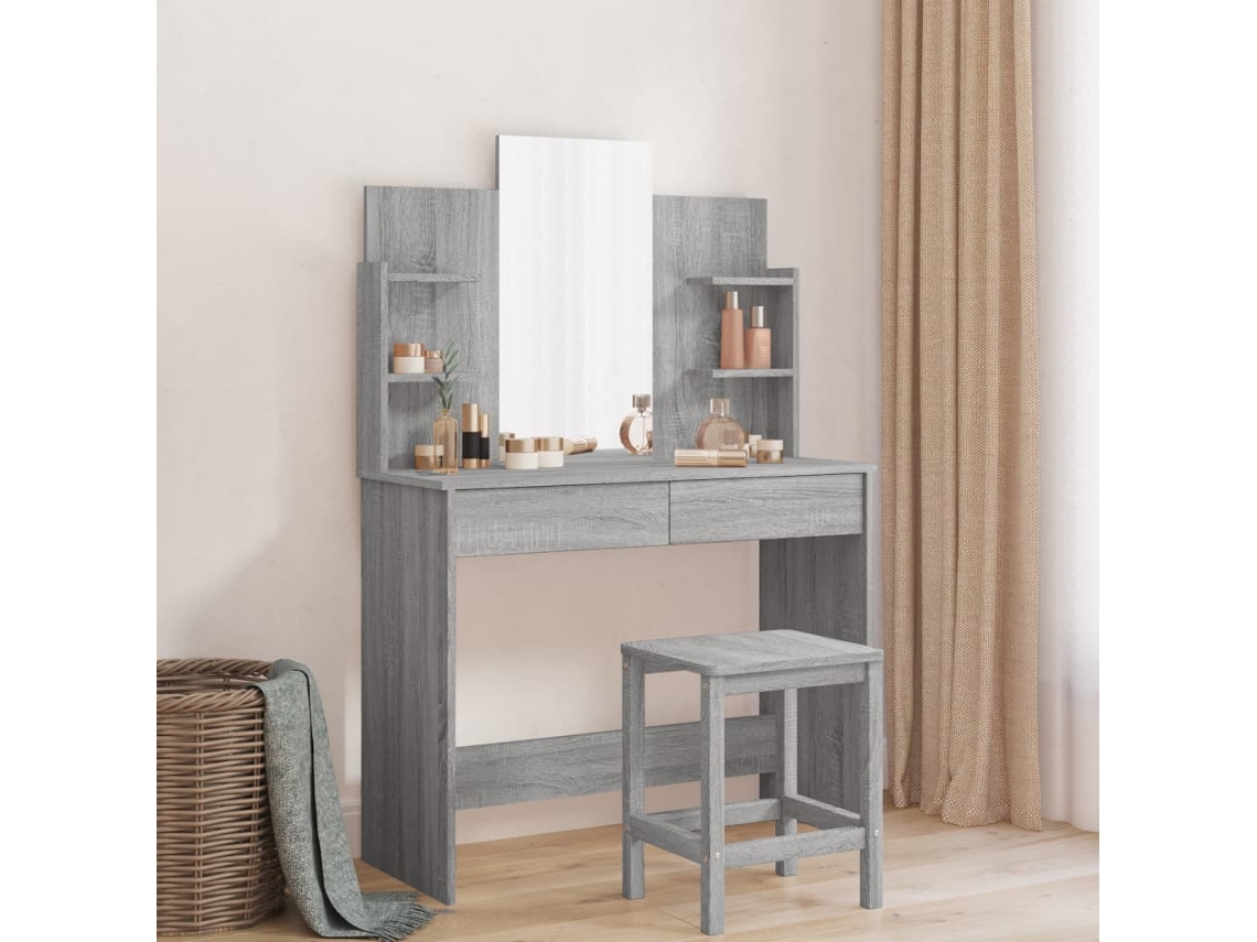 Vidaxl Toucador Com Espelho 96x39x142 Cm Cor Cinzento Sonoma