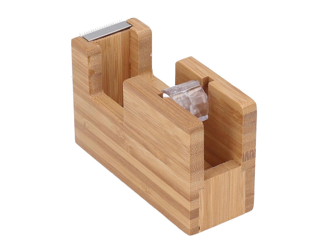 Dispensador de Fita Adesiva Mesa em Madeira Bambu com Cortador para Escritório e Uso Doméstico. GOKOCO