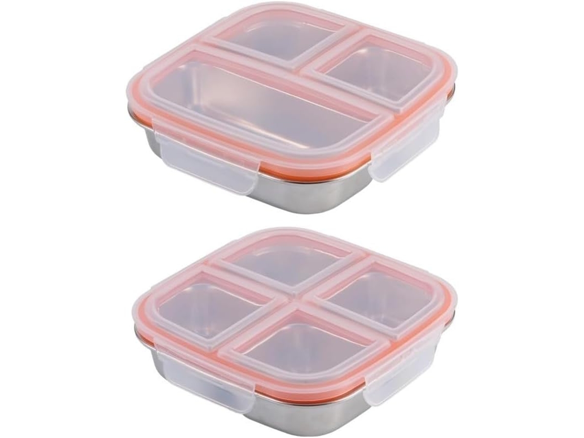 Conjunto De 2 Lancheiras Aço Inoxidável Com 3 E 4 Compartimentos, À Pr