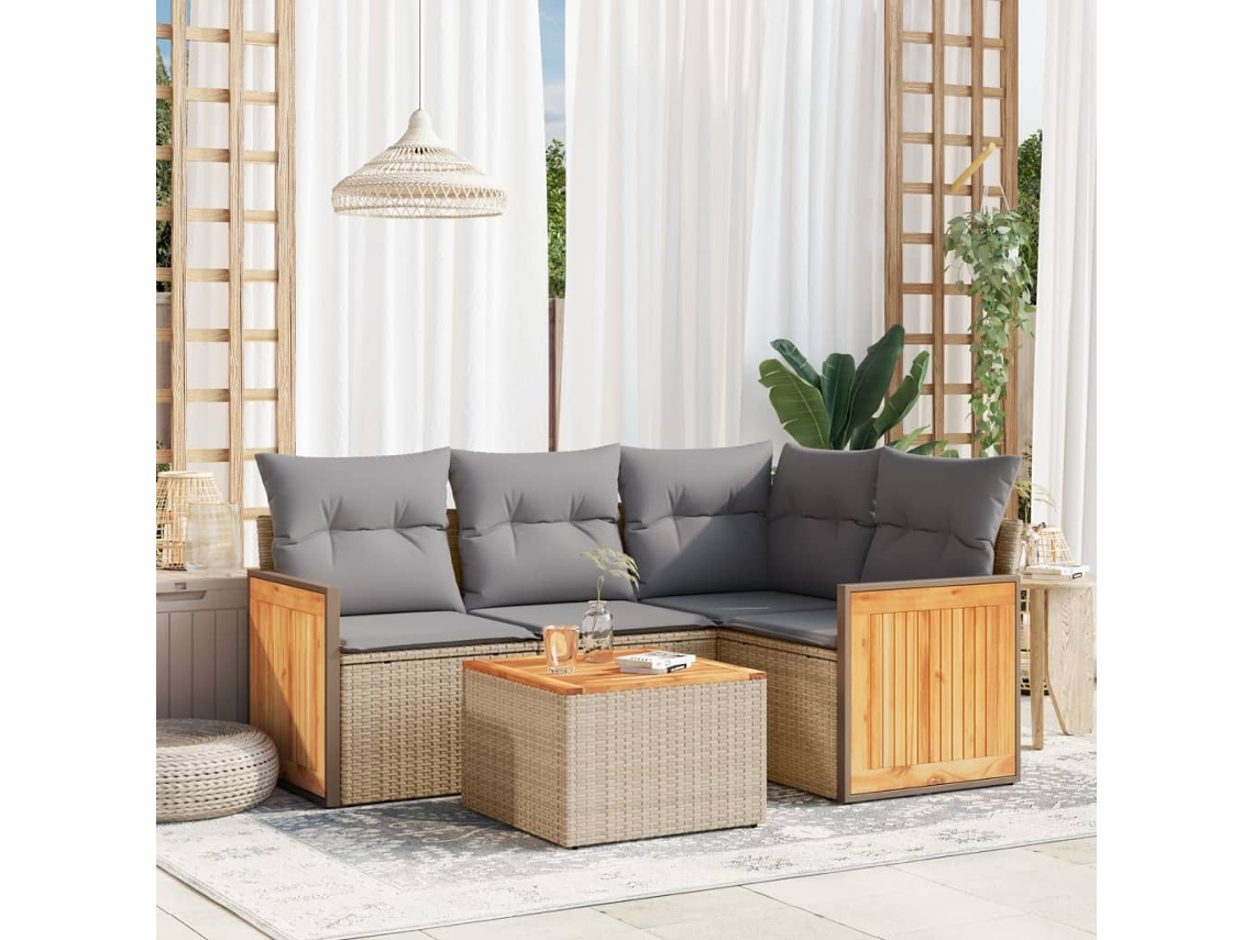 5 Pcs Conjunto De Sofás P/ Jardimconjuntos Relax Jardimconjunto De Jantar Com Almofadões Vime Pe Bege Cfw743342 Lovely Home