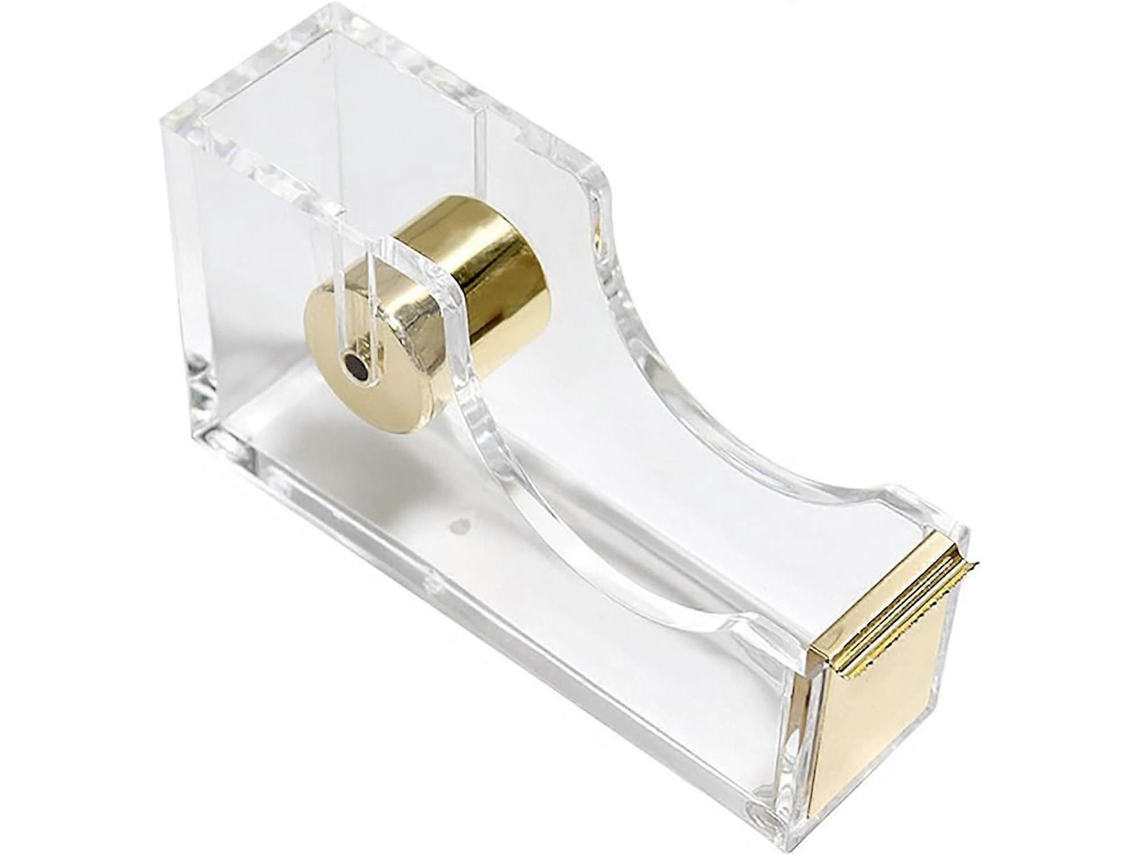 Dispensador de Fita Adesiva em Acrílico Transparente, Cortador Adesiva, Material Escritório, Antiderra Pante, Fácil Usar, 12x6,5x3,5 GOKOCO