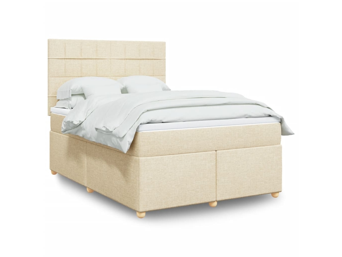 Cama Com Molas/colchão 160x200 Cm Tecido Cor Creme