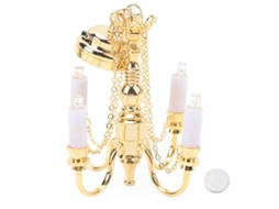 Candelabro Miniatura 1/12 Com Bateria Operado Candeeiro De Teto Dourado Para Casinha De Bonecas