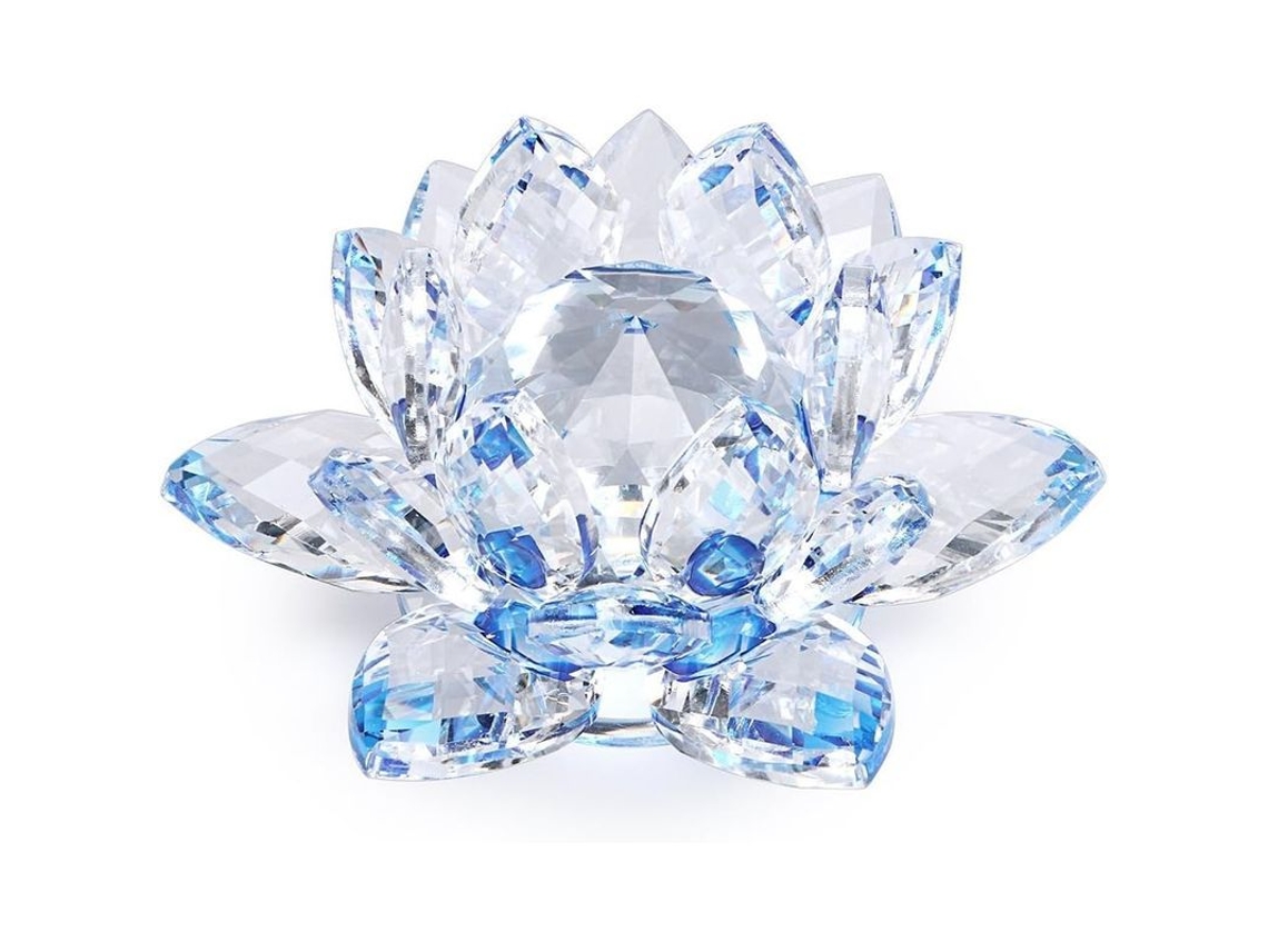 Flor De Loto De Cristal Azul 100mm(4") Para Decoração De Casa Presente Aniversário Festivais