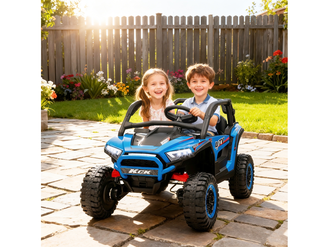 Veículo Elétrico Infantil Utv Azul, 2 Lugares, Velocidade De 5 A 7 Km/h, Controle Remoto, Luzes E Música, Autonomia De 1 Hora