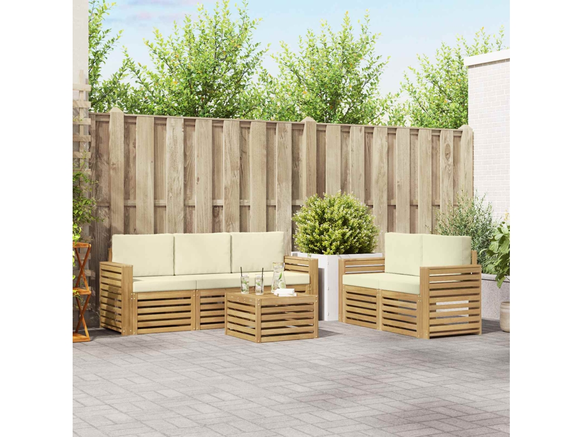 Vidaxl Conjunto De Sofás Para Exterior 6 Unid. Branco E Creme