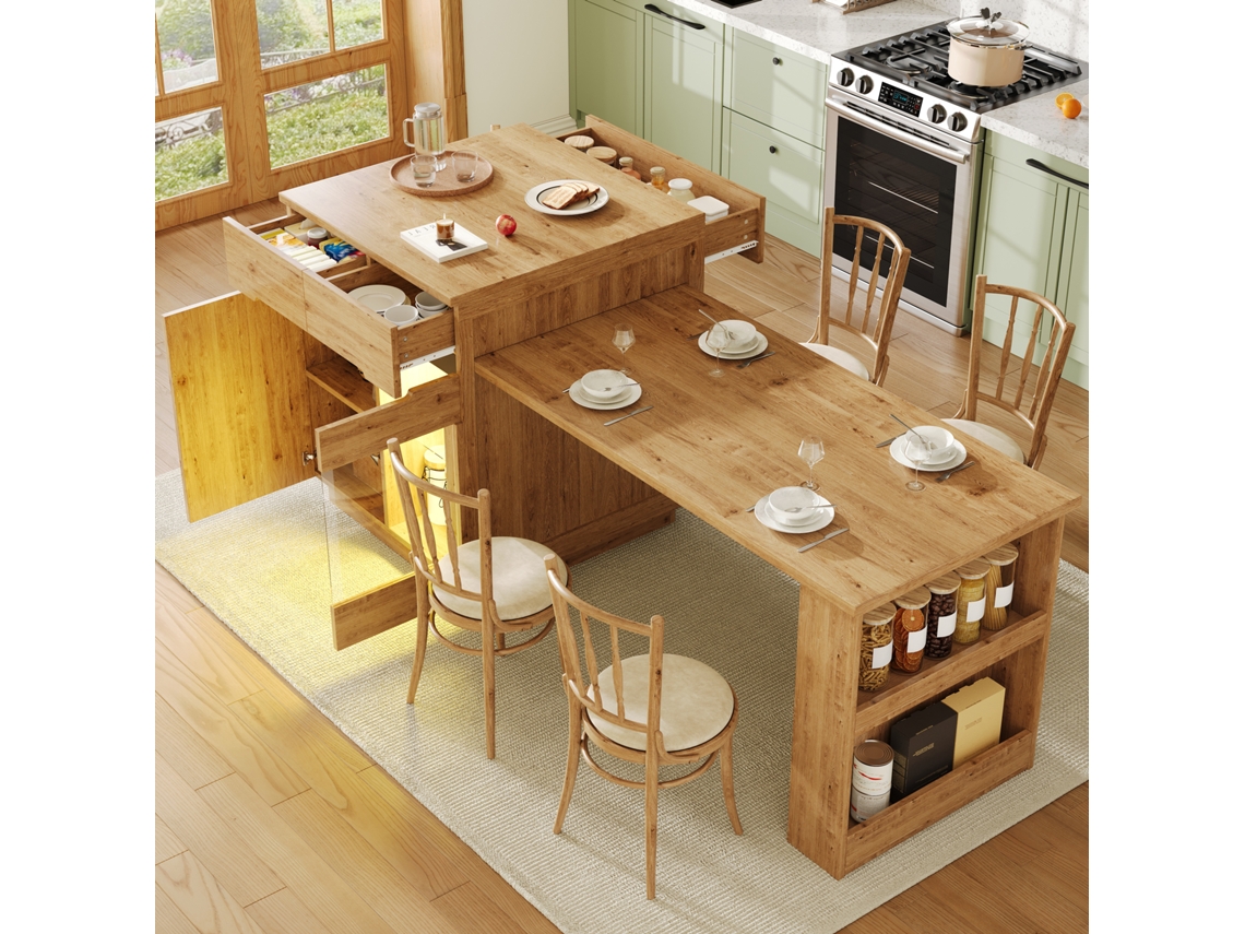 Ilha de Cozinha com Mesa Retrátil e Iluminação Led Controlável por App HONGRUI TECH