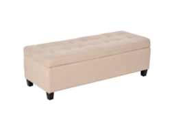 Banco de Armazenamento Linho Sintético, Espuma, Mdf e Madeira Eucalipto Cor Bege 125x49x41,5 cm Homcom