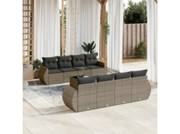 Vidaxl 9 Pcs Conjunto Sofás P/ Jardim Com Almofadões Vime Pe Cinzento