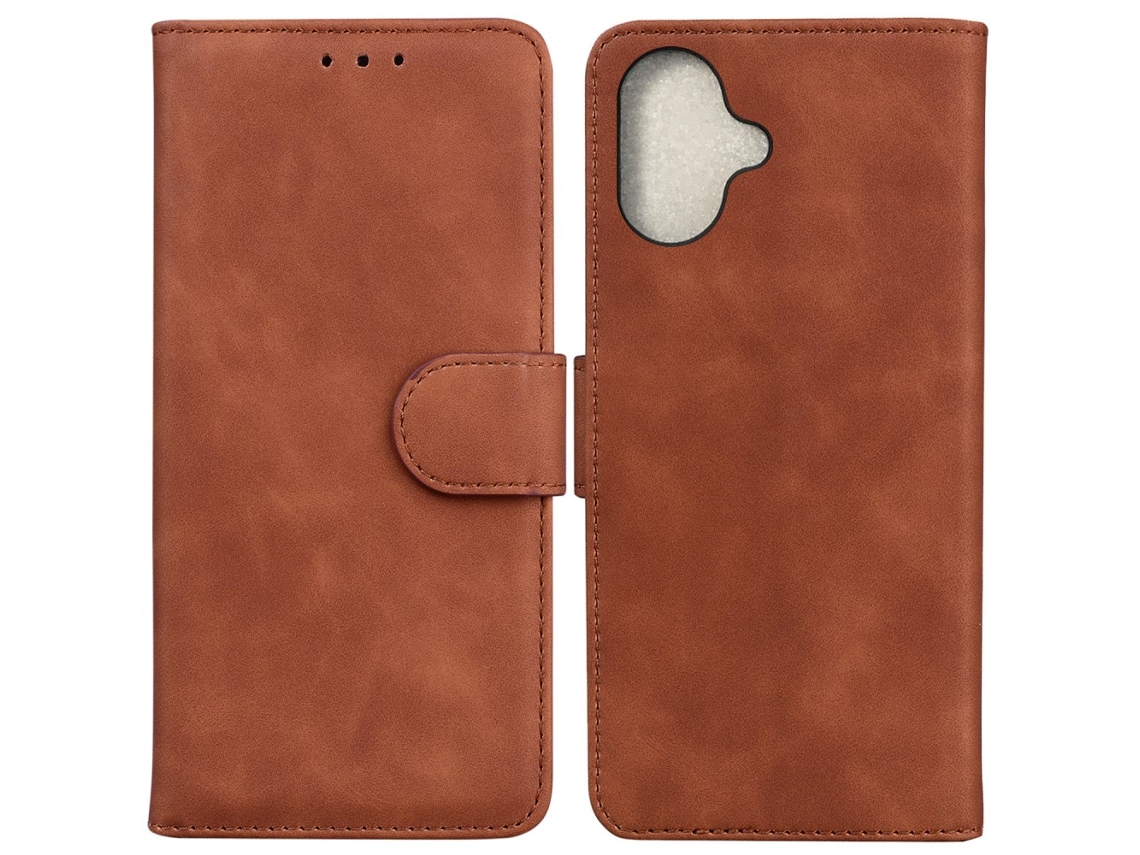 Capa Em Couro Pu Com Suporte Para Apple Iphone 16, Castanho