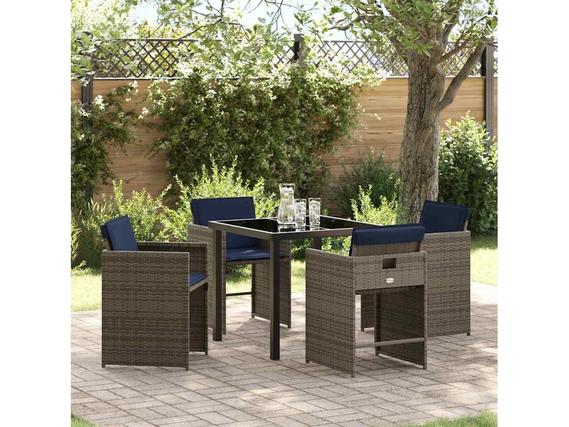 Vidaxl Conjunto De Jantar Para Jardim 5 Unid. Cinzeto Vime Pe